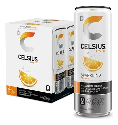 Celsius Live Fit Bebida Energetica Sabor Naranja 4 Pack