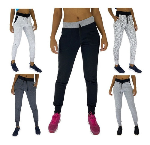 Kit 5 Calças Moletom Feminina Slim Fit Swag Abrigo Jogger