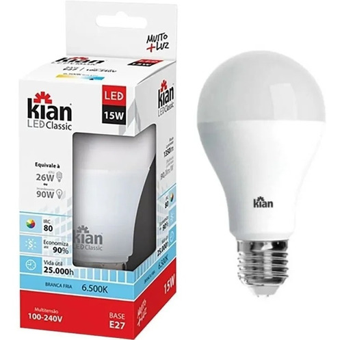 Lâmpada Led A-65 12,0w Bivolt Base E-27 6.5k Kian