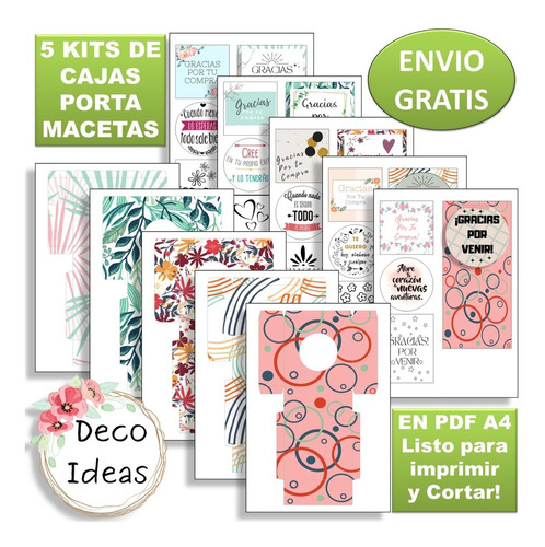 Imagen 1 de 4 de Kit Imprimible 03 Caja Porta Maceta Frase Gracias Por Venir