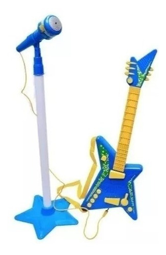 Guitarra Electrica Microfono Jueguete Acustica Niños Azul