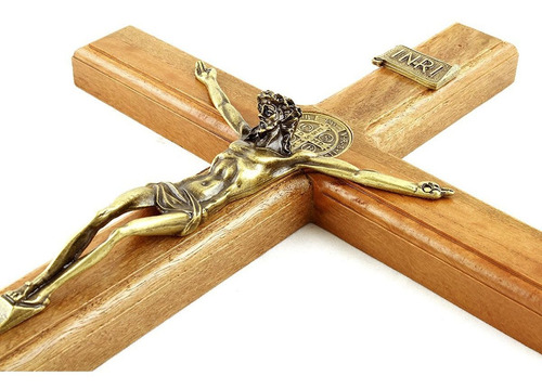 Crucifixo Com Medalha São Bento Para Parede Ou Mesa - 40cm