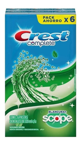 Crest Pasta Dental Blancura + Scope 6 Piezas 120ml C/u Msi