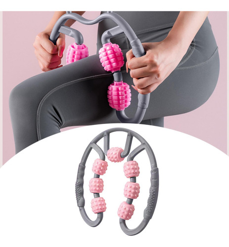 Rodillo Muscular Para Piernas, 7 Ruedas, Gris Y Rosa