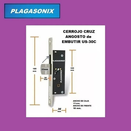 Imagen 2 de 7 de Cerrojo Cruz Angosto De Embutir Seguridad Art. Us-30c