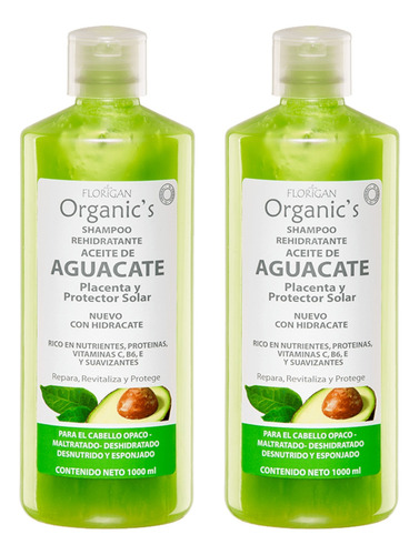 Shampoo Hidratante Aceite De Aguacate Florigan® 1lt 2 Piezas