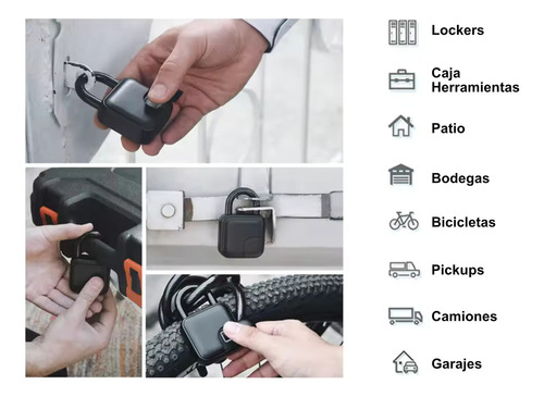 Candado Huella Digital Bluetooth Resistente Al Agua Ap Tuya Color Negro