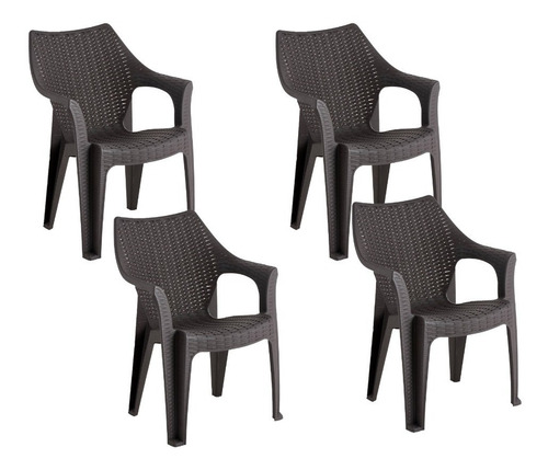 Set 4 Sillas Comedor/terraza/camping Rattan Con Apoyabrazos