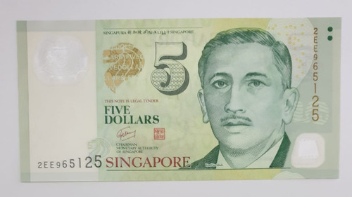 Billetes Mundiales : Singapur 5 Dolares  Polímero Año 2005 
