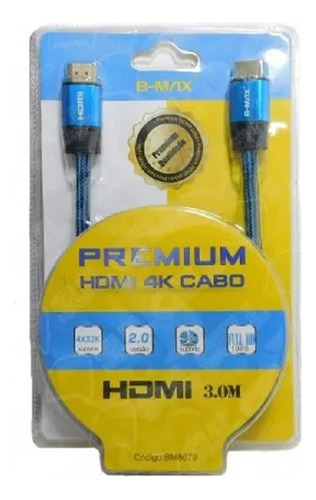 Cabo Hdmi Premium 3 Metros Versão 2.0 3d 4k Bm8679