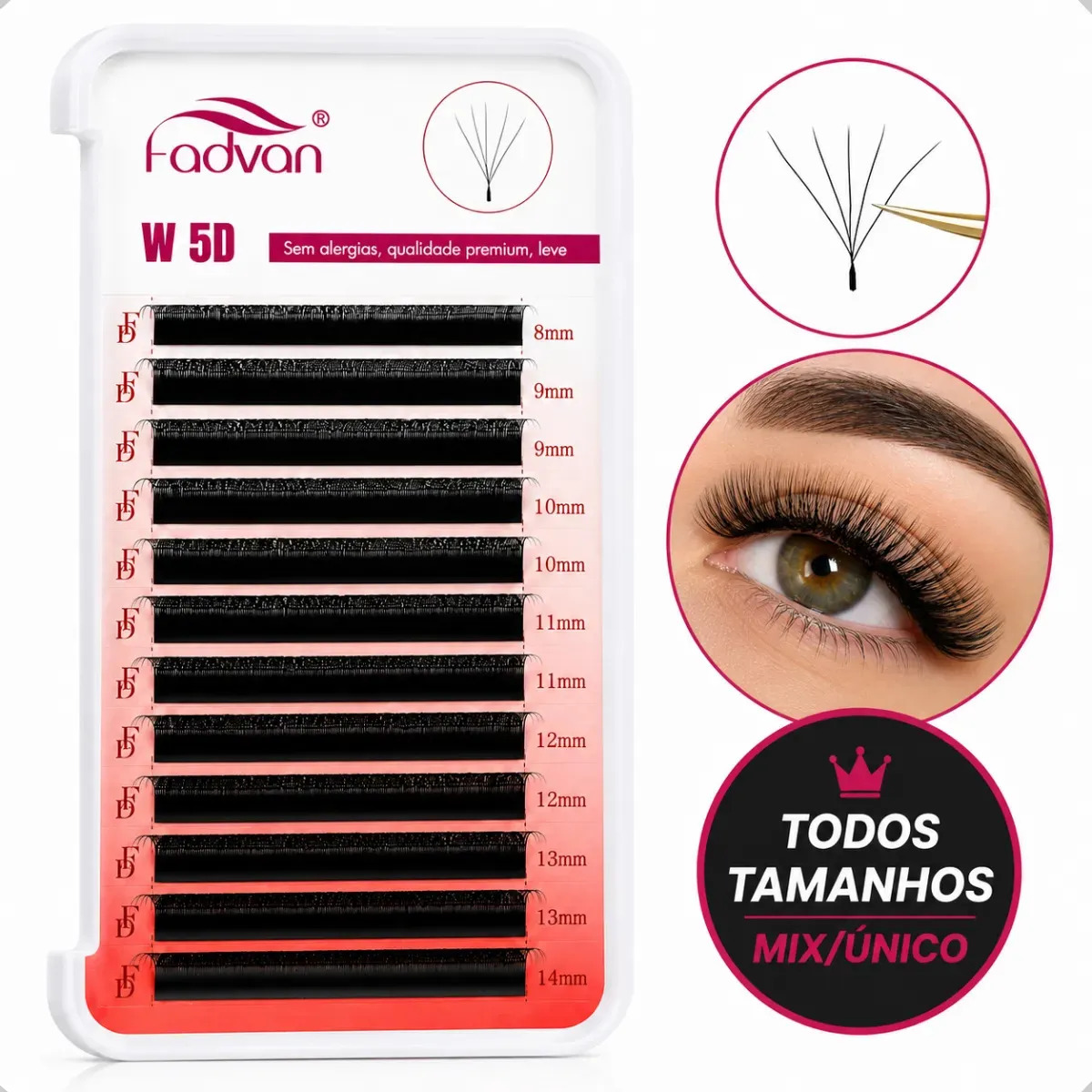 Cílios 5dw Fadvan Volume Egípicio Extensão De Cilios Preto D - Mix 8 - 14 0.07 Mm