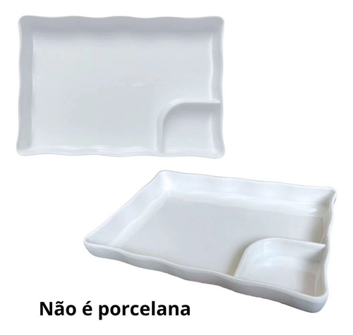 Kit 6 Pratos Retangulares Com Divisória Melamina/plástico