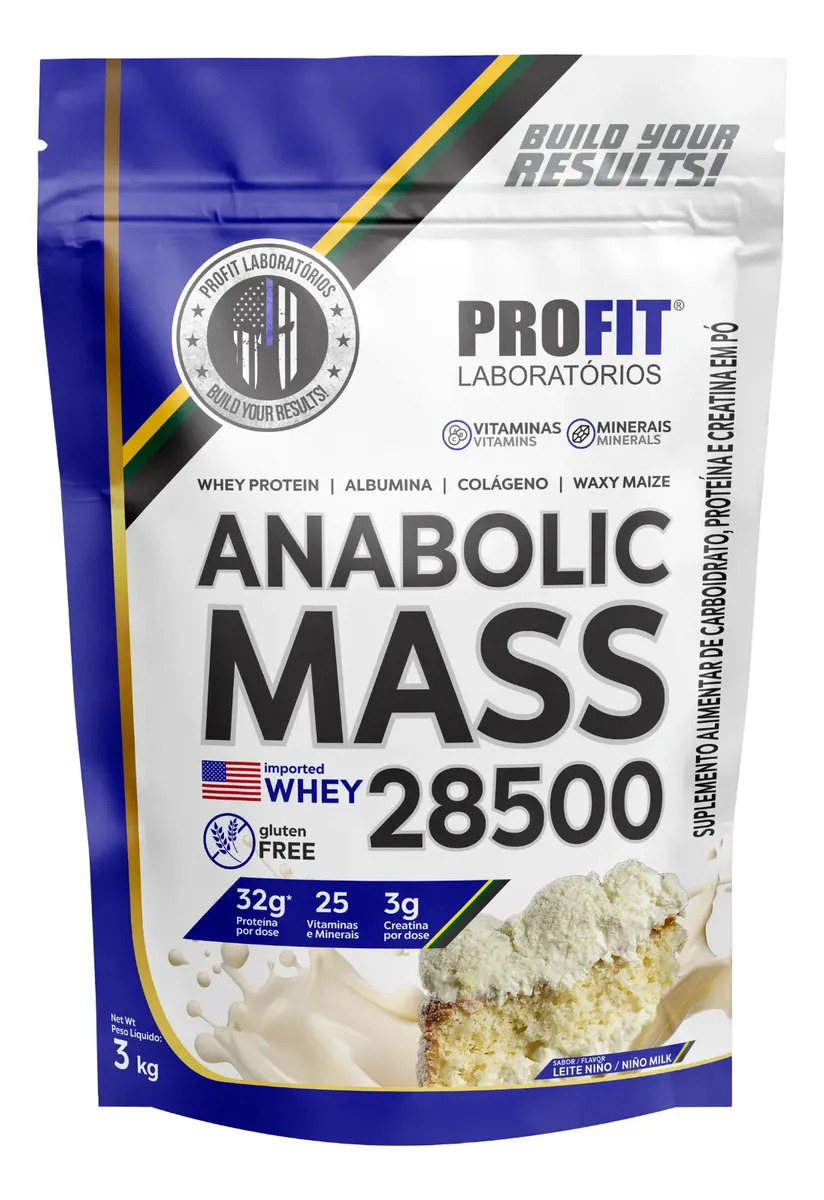 Hipercalórico Anabolic Mass 28500 3kg Profit Labs Sabor Leite Ninõ