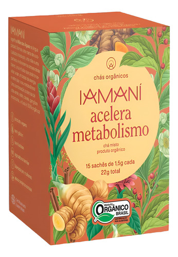 Chá Orgânico Acelera Metabolismo 2 Caixas 15 Sachês - Iamaní