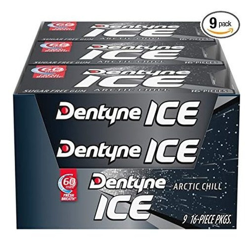 Dentyne Hielo Ártico Chill Chicle Sin Azúcar, 9 Paquetes De 