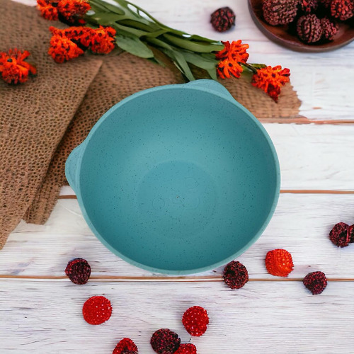 Bowl Tigela Cumbuca Prato Bebê Urso Azul 650ml Bambu E Pp
