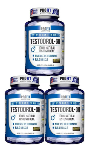 X 3 Testodrol - Gh Testosterona Pré Homonal 60comp - Profit