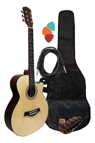 Guitarra Electroacústica Acero Fk40m Bk + Funda+ Cable+ Capo