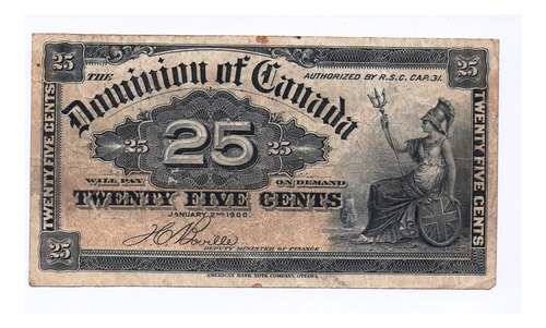 Billete Canada 1900 25 Cents Dominion Of Canadá 