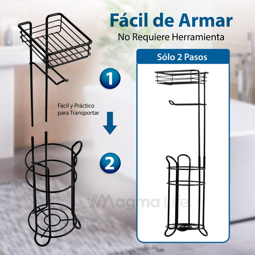 Magma Life Porta Rollos de Papel de Baño Metálico: Elegante Soporte para Papel Higiénico en Color Negro, con Espacio para el Teléfono Celular, ¡Utilidad y Comodidad para tu Baño!