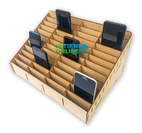 Imagen 2 de 8 de Caja Organizador Exhibidor Mdf Para 48 Telefono Celular