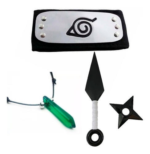 Bandana Naruto + Kunai + Shuriken + Colar Tsunade Naruto Kit