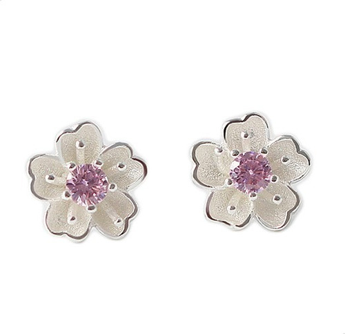 Aretes Plata De Ley 925 Real Moda Sakura Flor Cerezo