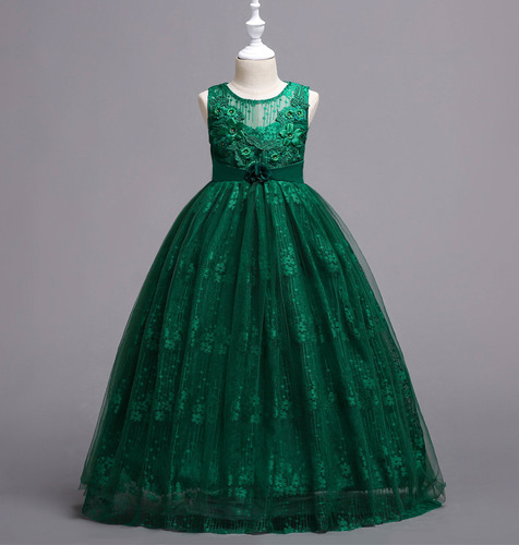 Vestido De Princesa De Tul Con Encaje De Flores Para Niñas