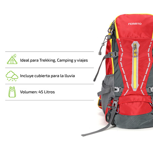 Imagen 3 de 8 de Mochila trekking Femmto Trekking TK045 color rojo 45L