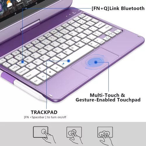  Funda con teclado para tablet  Fire HD 10 y Fire HD 10  Plus (11ª generación 2021) de 10.1 pulgadas, teclado Bluetooth con panel  táctil giratorio de 360° con soporte para