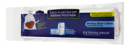 Saco Picotado para Micro-Ondas e Geladeira 1kg Extrusa-Pack 20cm x 33cm 100 Unidades Embalagem Econômica