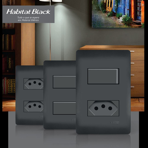 13un Modulo Tomada Interruptor Placa Habitat Black Fame K45