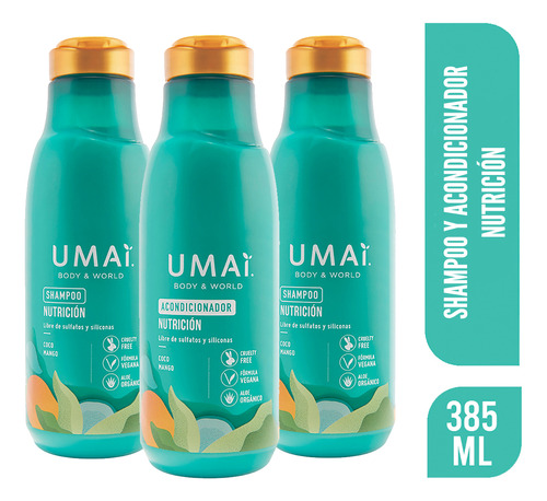 Pack Umai 2 Shampoo + 1 Acondicionador Nutrición 385 Ml