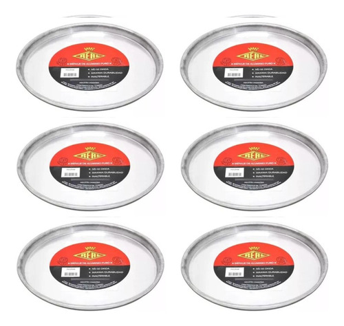 Set X 6 Pizzera Molde Para Pizza Aluminio Real N 22 Color Plateado