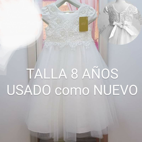 Vestido Blanco De Boda Bautizo Talla 8 Años Usado Cómo Nuevo