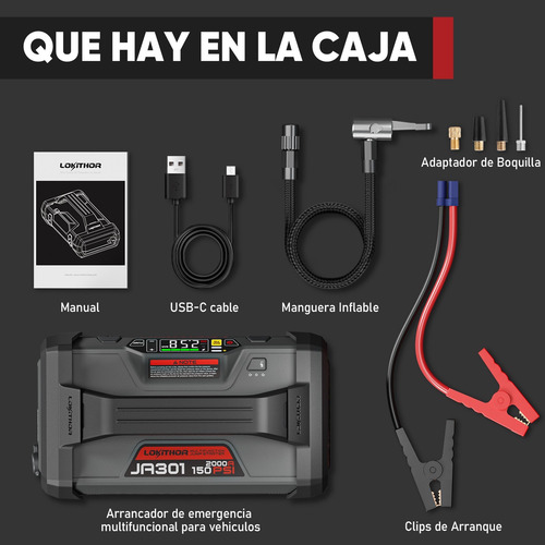 Arrancador Bateria Compresor Portátil 2000a Linterna 4 En 1