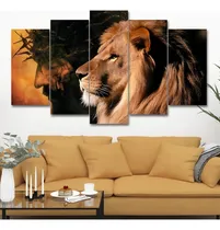 Comprar Quadro Jesus Leao De Juda Hd 5 Peças Mosaico Mdf 6mm Hd Cor Quadro Leão Jesus Juda Cor Da Armação Preto