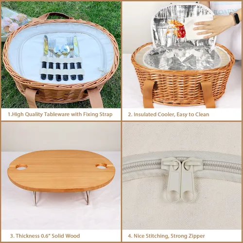 Picnic Perfecto Para 2 Personas Con Cesta Y Mesa Plegable.
