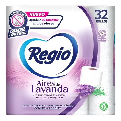 Nuevo  |  +50mil vendidos
Papel Higiénico Regio Aires De Lavanda, 32 Rollos