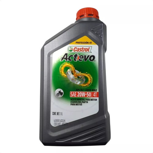 Aceite Para Motor Castrol Mineral Actevo 4t 20w-50 X 1l