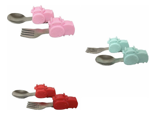 Set Cuchara+tenedor Bebé  Portátil Diseño De Vaca