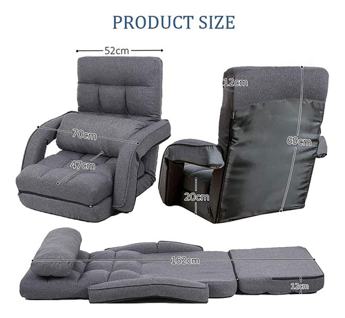 Chaise Lounge De Suelo Ajustable Plegable, Gris; Floguor