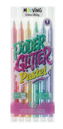 Imagen 1 de 5 de Marcadores Mooving X 6 Colores Glitter Pastel Lavables