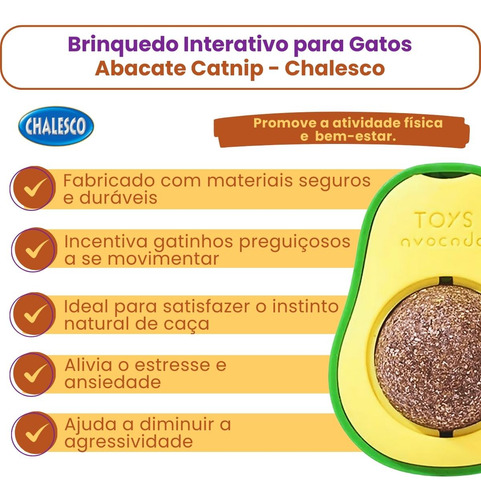 Kit 3 Brinquedo Interativo P/ Gatos Abacate Catnip Chalesco