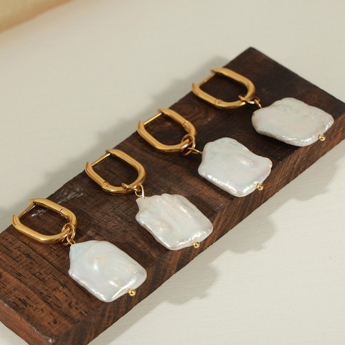 Pendientes Retro Acero Inoxidable Perla De Agua Dulce Mujer