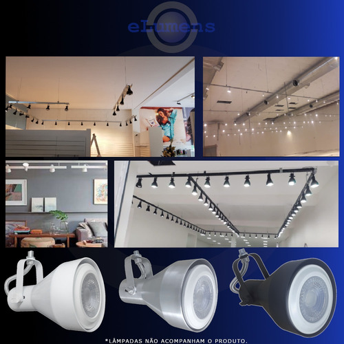 Imagem 4 de 7 de Trilho Spot Lampada Par30 Branco Preto Escovado - Funil