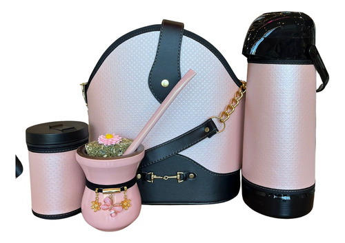 Kit Mateira Bolsa Chimarrão Mate Luxuosa Rose + Cuia E Bomba