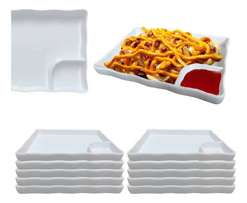 Kit 10 Pratos Com Divisória 21 Cm Para Finger Food E Sushi