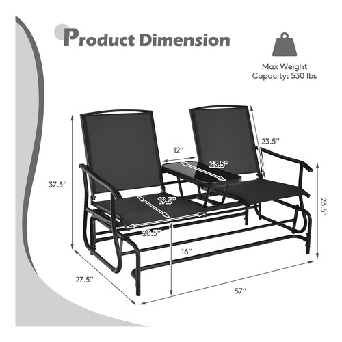 Silla Mecedora P/2 Personas C/mesa; Negro; Tangkula