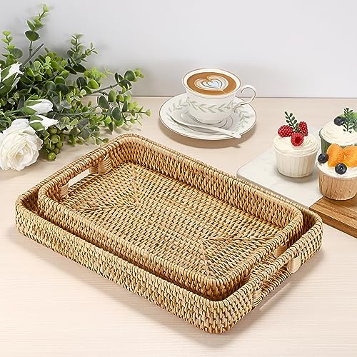 Bandeja Rectangular De Mimbre Tejida A Mano 34x24 Cm